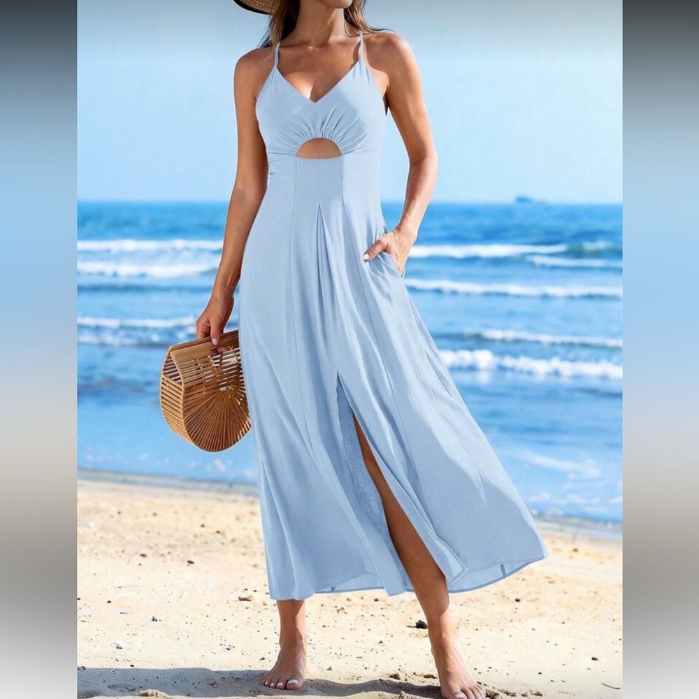 Blue Maxi Dress with Front Slit